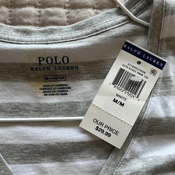 Tshirt - NWT - Polo Ralph Lauren - size M - striped white & grey heather - soft - Picture 3 of 3